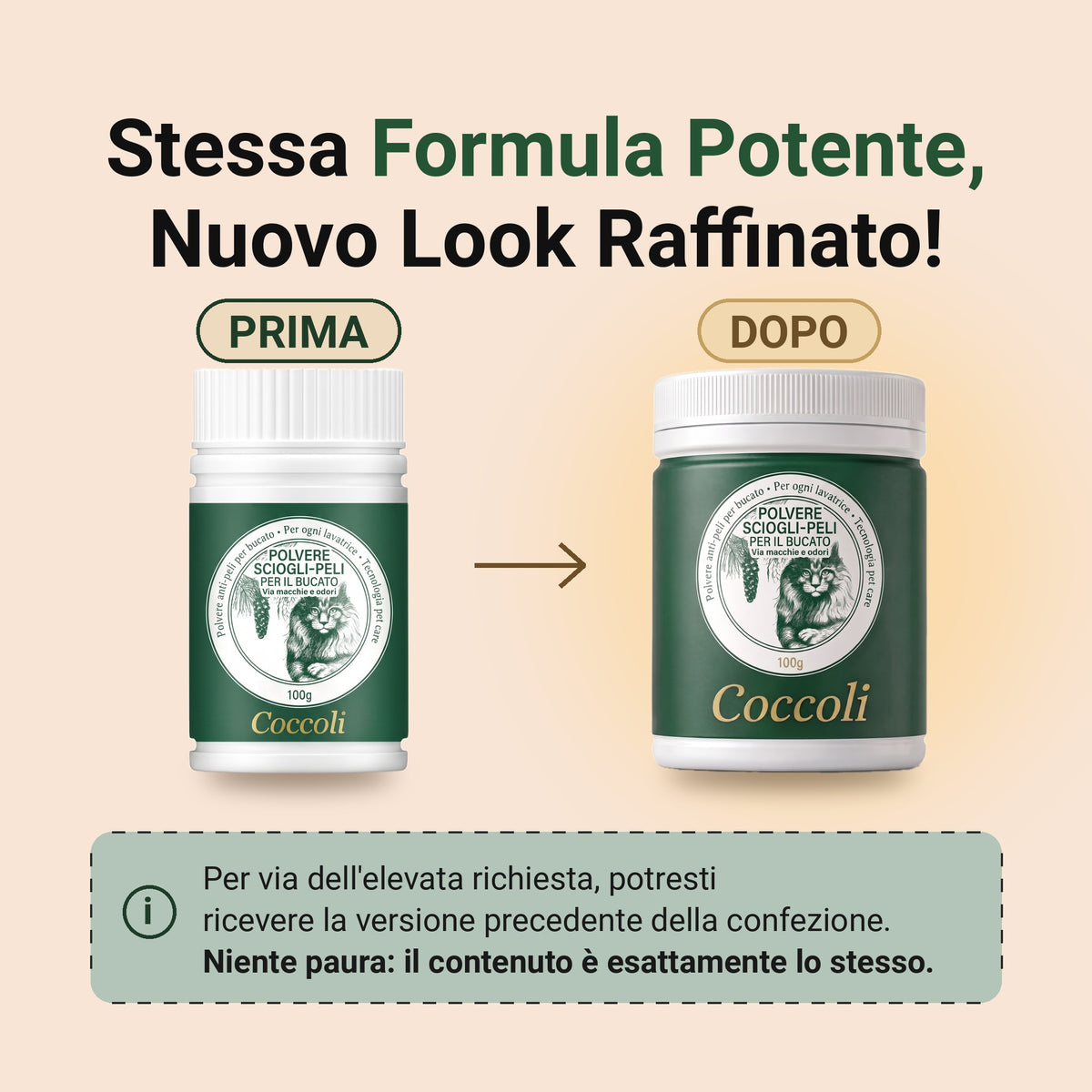 Coccoli: versione precedente e nuova confezione, stesso contenuto